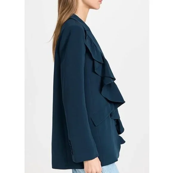 Cinq a Sept 'Margo' Asymmetric Ruffle-Front Blazer, Peacock Blue - Picture 3 of 4